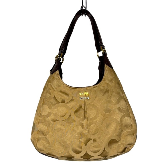 The Coach Madison Maggie Op Art Tan C Jacquard Shoulder Bag style #G1278-21125 - Picture 1 of 14